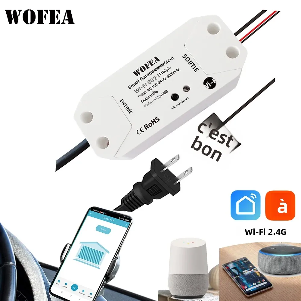 Ouvre-porte de garage WiFi intelligent avec télécommande de téléphone portable, prise en charge d'alexa Google Home, aucune passerelle requise, application Tuya Smart Life