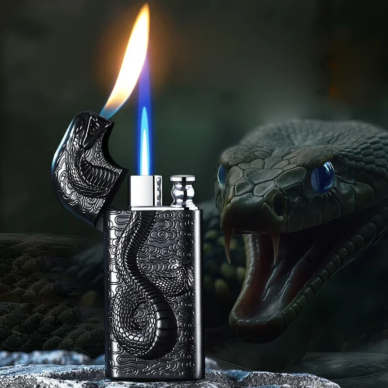 

Metal Three-dimensional Relief Snake King Butane Gas Lighter Windproof Cigarette Lighter Mini Torch Jet Lighters Gadgets For Men