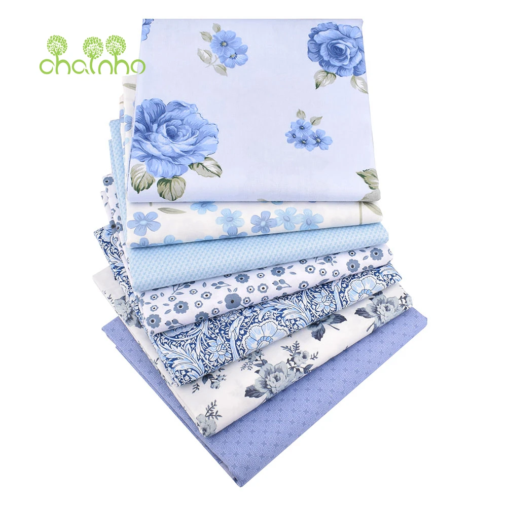 Chainho,Blue Floral Series Printed Twill Cotton Fabric,Patchwork Cloth,DIY Sewing Quilting Home Textiles Material For Baby&Child
