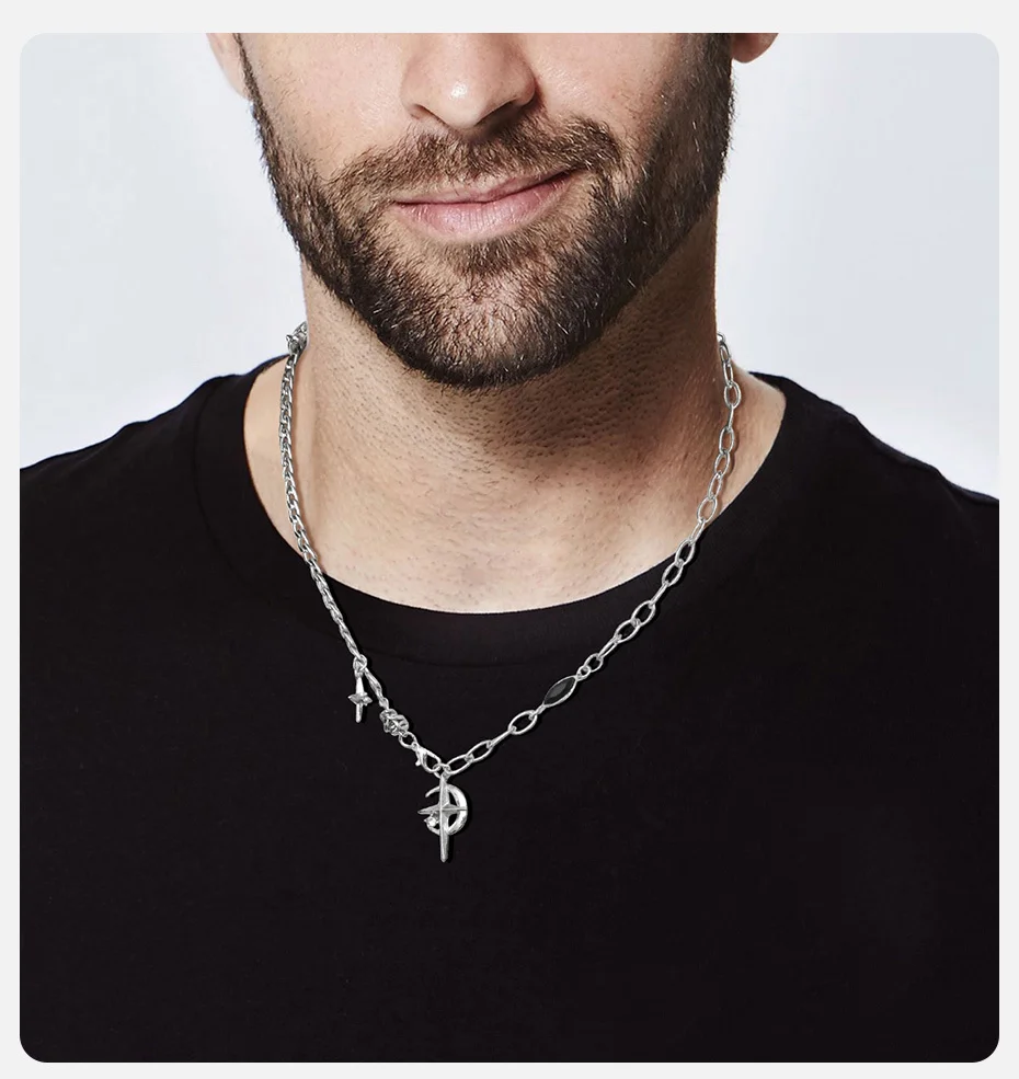 Vnox Edelstahl Hip Hop Star Mond Polier kette Inlay Edelstein Anhänger Halskette für Männer Frauen, Unisex Ketten kragen – Detail 2