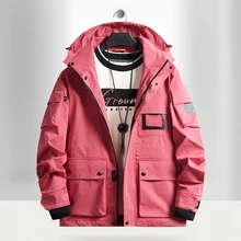 

Men Overalls Jacket Fall Winter Fashion Pocket Stitching Baggy Coat Men Long Sleeve Zipper Turn-down Collar Koreaanse Jacket