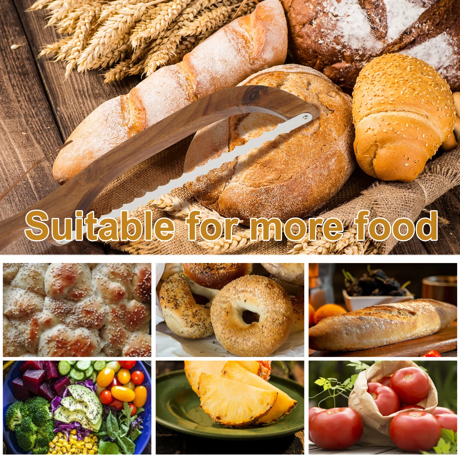 Wooden Bread Bow Knife Serrated Bread Bow Cutter Stainless Steel Sourdough Knife Professional Cake Cutting baking tool baking accessories