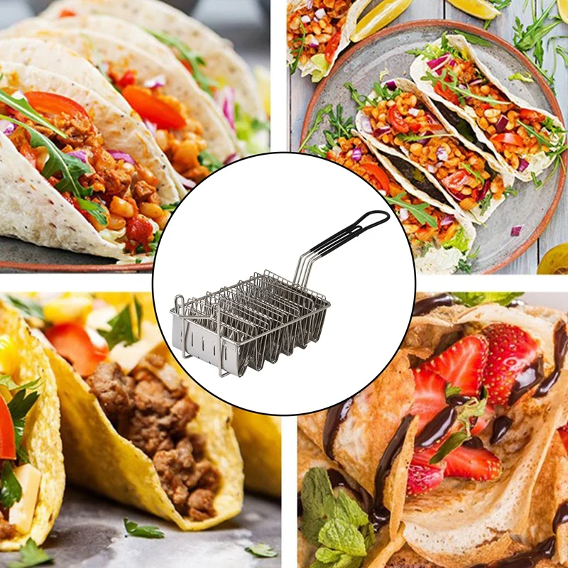 Taco Fryer Basket, Taco Shell Fryer, Holds 6 Shells Deep Fryer Holders Basket With Grip Handle Holder Stand