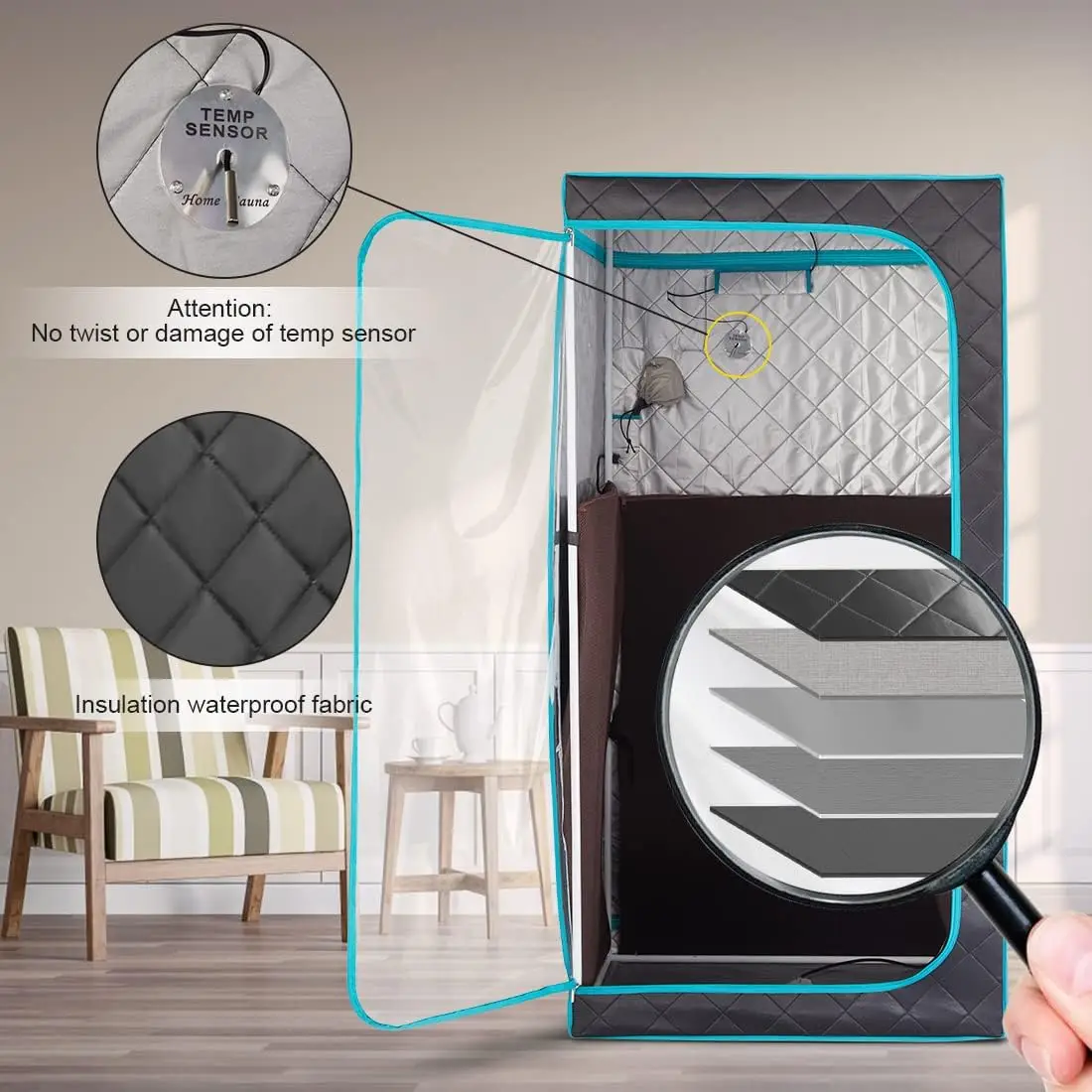 Portable Full Size Infrared Sauna Home Spa Detox Therapy with Upgrade Reinforced Portable Chair Whole Front Clear Window 2