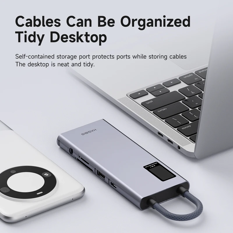 Hagibis-hub Usb c com Ecrã Lcd Adaptador Multiportas tipo c Compatível com 4k Hdmi 100w pd Ethernet Gigabit para Macbook Pro Ipad hp - Imagem 4