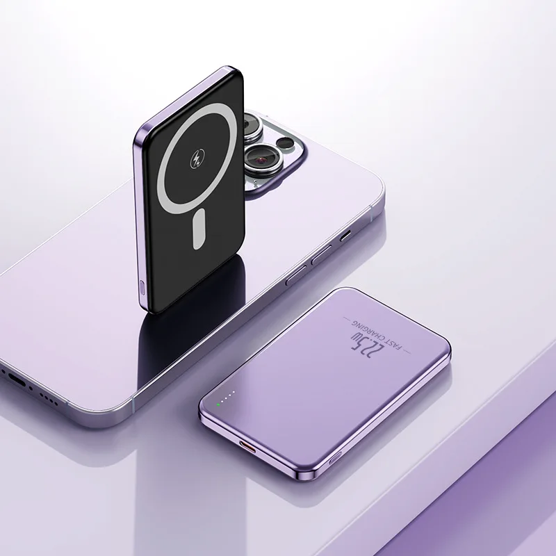 Ultra-thin aluminum alloy magnetic absorbing wireless power bank 5000mAh 10000mAh super fast charging 5