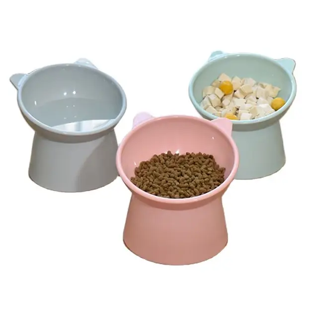 New Pet Cat Dog Bowl High Foot Dog Bowl 45° Neck Protector Cat Pet Food Water Bowl Anti-Overturning Binaural Pet Feeding Bowl 2