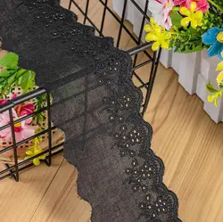 Elegant Black Embroidered Cotton Lace Fabric - 4 Meters of Premium DIY Handmade Trim for Clothing and Accessories