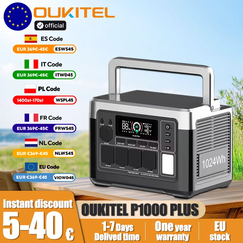 OUKITEL P1000E Plus Przenośna Stacja Zasilania 1800W z EU za $398.19 / ~1459zł
