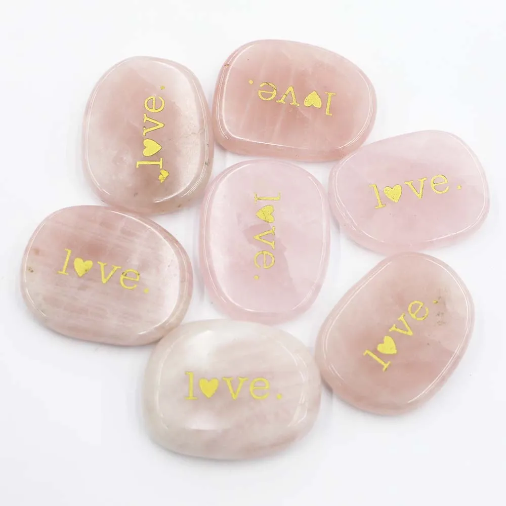 Natural Stone Rose Quartz Crystal Ellipse Irregular Letters LOVE Ornament Reiki Charm Fashion Home Decoration Holiday Gift 10Pcs