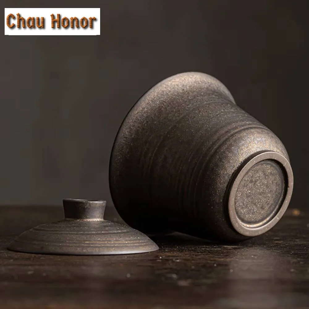 150ml Handmade Thin Tire Iron Rust Glaze Gaiwan Japanese Anti Scalding Tea Tureen Tea Maker Cover Bowl Cha Drinkware Collection