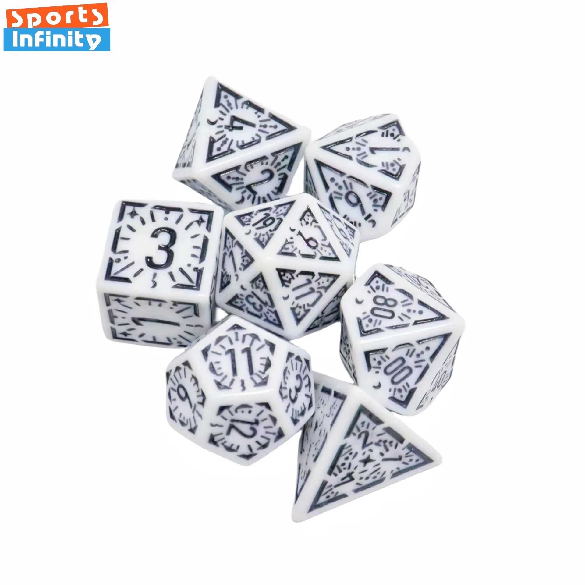 

7Pcs/set 18mm Vintage Hollow Black and White Dice Polyhedral Dice Set for Dnd TRPG TPG COC Running Team Cthulhu Party Games