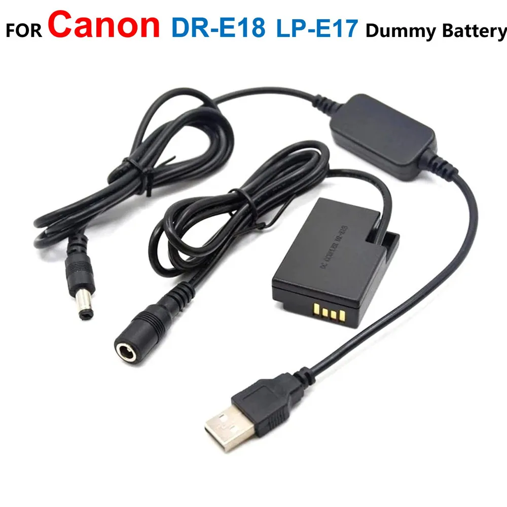 

DR-E18 LP-E17 Fake Battery+USB Cable Power Bank ACK-E18 Charger For Canon EOS 200D II Rebel SL2 SL3 R10 T6s T7i T8i Kiss X8i X9