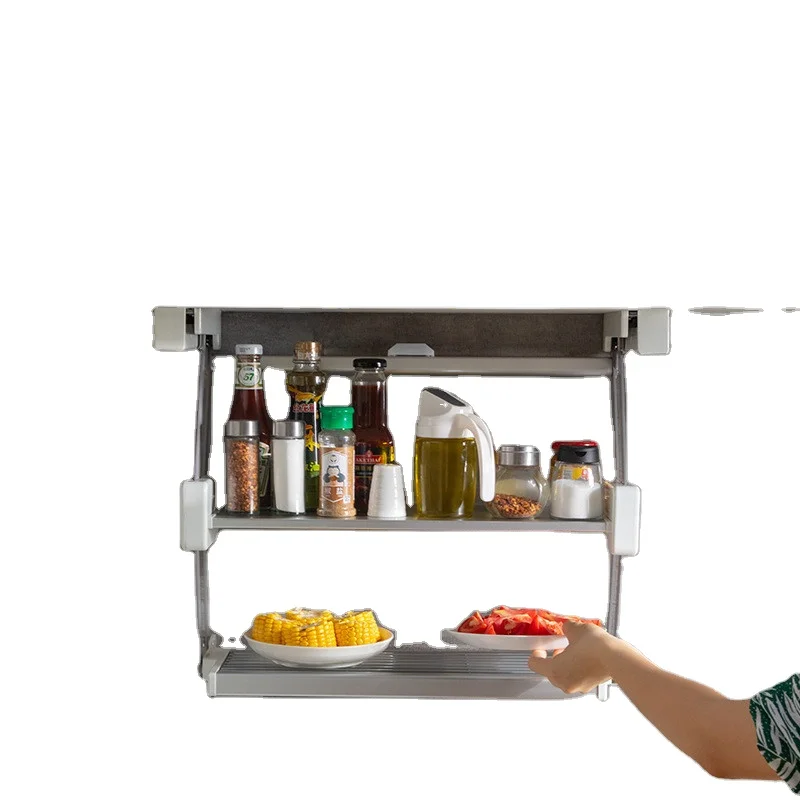 

Fashion design folding folding drop-down storage rack for kitchen