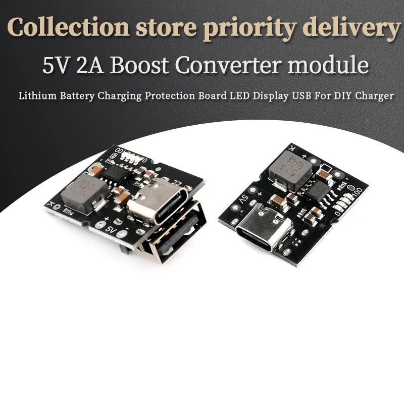 5V 2A Boost Converter Step-Up Power Module Lithium Battery Charging Protection Board LED Display Type-C USB For DIY Charge step up converter power supply module battery protection module battery protection board step up module