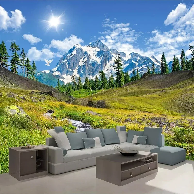 Papel de Parede com Estampa de Neve e Montanha Mural Personalizado em 3d Paisagens Naturais Sala de Estar Sofá Quarto Plano de Fundo de tv Decoração para Casa