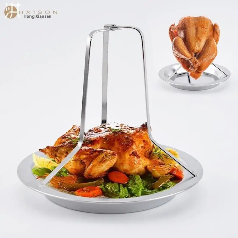 Stainless Steel Chicken Roasting Stand Turkey BBQ Roasting Rack Indoor Outdoor Chicken Holder Cooking Tool For Grill Oven Smoker