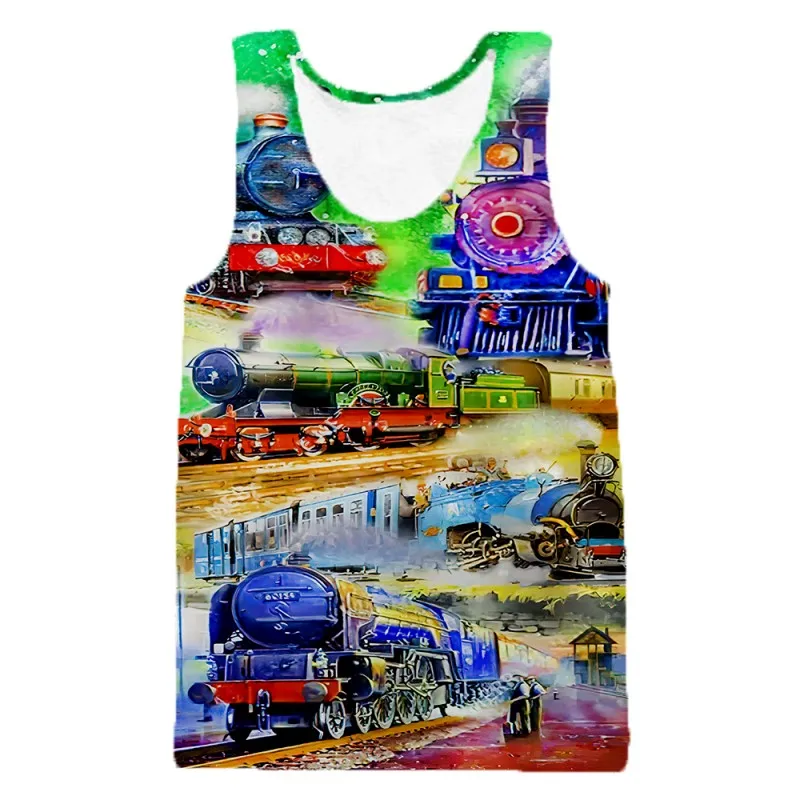 

Vintage 3D All over Print Men's Tank Top Train Wine Lotus Summer Harajuku Sleeveless T-Shirt Unisex Casual Polyester Tank Top