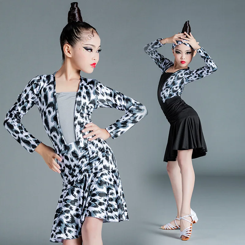 

Детское леопардовое платье для латиноамериканских танцев, с разрезом