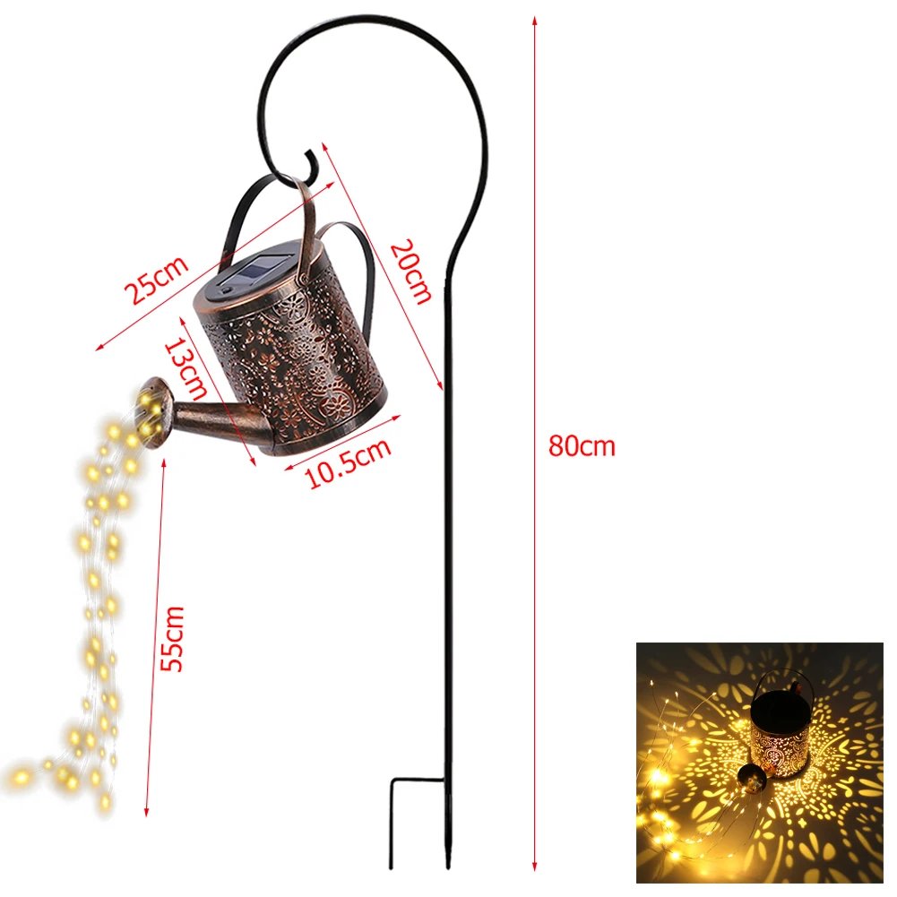 Outdoor Solar LED Light Wrought Iron Waterproof Hollow Lantern Watering Kettle Lamp Kettle Art Lamp with Installed Light String string solar lights