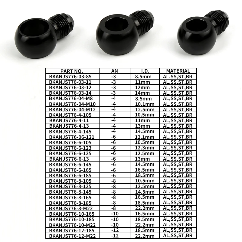 Aluminum M16x1.5 M18*1.5 M22*1.5 bolt hydraulic clutch bolt kit screw & banjo adaptor bolt fitting male AN10 ball fitting adapter
