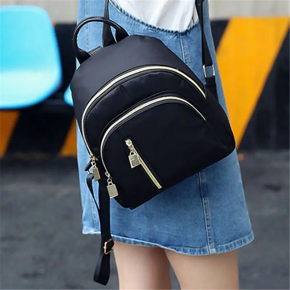 Mini zaino da donna nero alla moda, borsa da ragazza multifunzione, borsa da giorno in tessuto Oxford, utile borsa a tracolla da viaggio - immagine 3