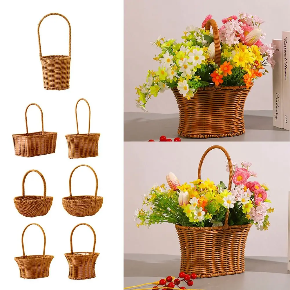 Imitation Rattan Handhold Weaving Basket with Handle Home Decoration Braid Storage Baskets Vegetable Fruit Flower