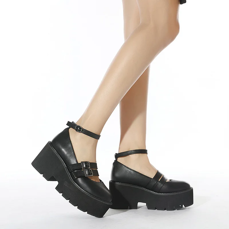 

Босоножки женские кожаные на платформе, Туфли Мэри Джейн, обувь в стиле «лолита», сандалии на толстой подошве, обувь в стиле панк, лето