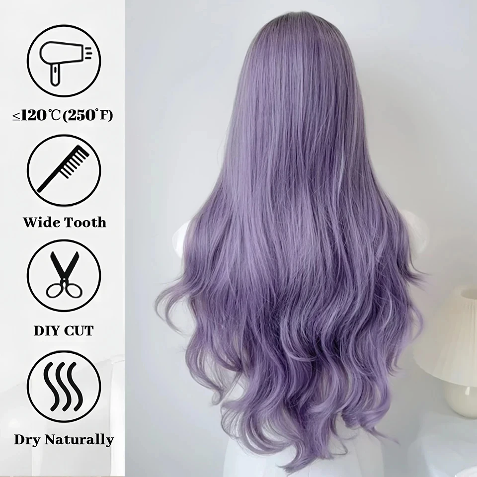 Synthetic Black Brown Purple Cosplay Wig for Women