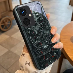 Elegant Black Glass Phone Case with Circuit Neural Network Design for OnePlus Nord CE 3 Lite (BK - R2608051)