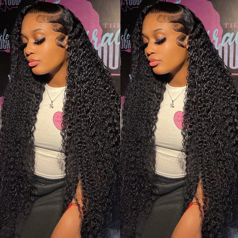 Deep Wave Transparent 13x4 Lace Frontal Wig 30 32 Inch Lace Front Brazilian 100% Human Hair Wig Deep Curly 180 Density For Women