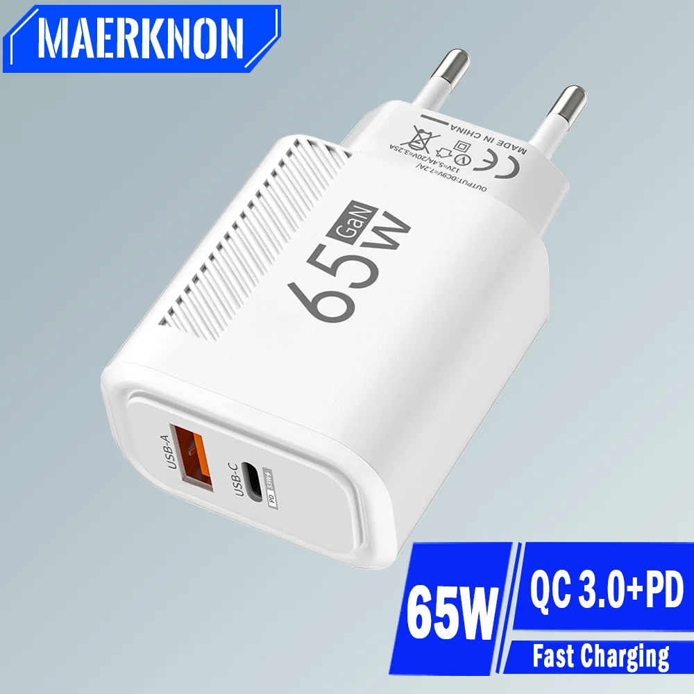 PD 65W GaN chargeur USB C adaptateur de charge rapide pour Samsung S22 S21 iPhone 14 13 Xiaomi Huawei LG Charge rapide 3.0 chargeur USB