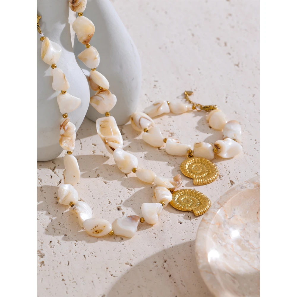 Yhpup Shell Chain Conch Pendant Necklace Bracelet