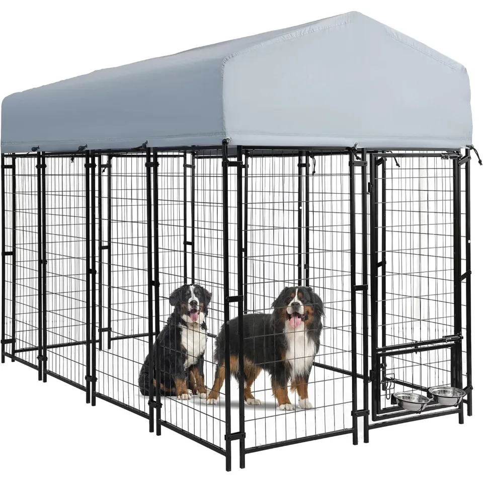 Outdoor Heavy Duty Dog Kennel with Roof and Bowls