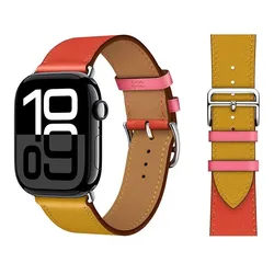 Premium Leather Strap for Apple Watch - Elegant and Durable Bracelet Correa (Yellow rose red)