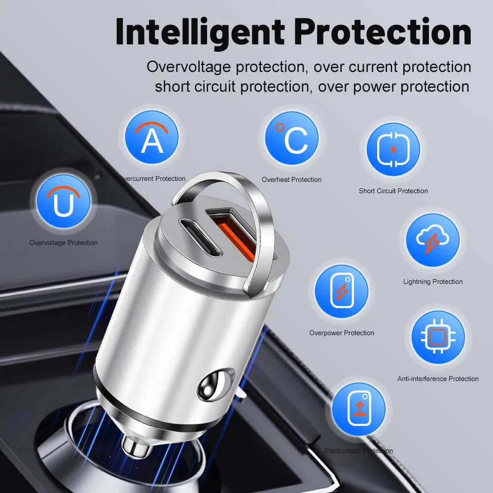Mini 100W Dual Ports USB Car Charger Lighter Fast Charging Car Phone Charger Adapter For Xiaomi Huawei iPhone Samsung