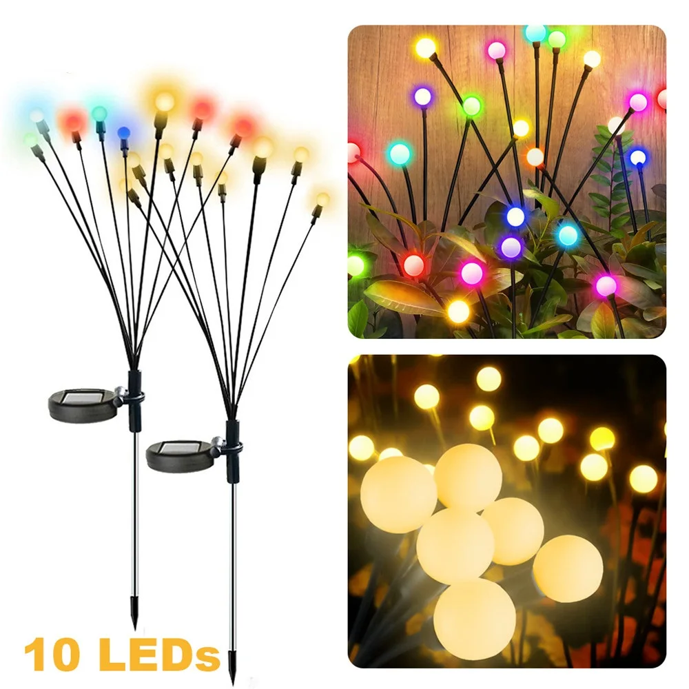 Solar Firefly Lights 6/8/10 Led Garden Lawn Outdoor Waterproof Starburst Swaying Lamp for Courtyard Patio Decoration