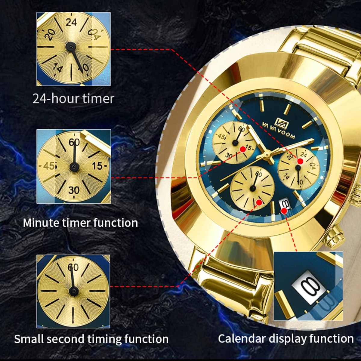 VA VA VOOM Men's Sporty Stainless Steel Fashion Watch with Oval Dial