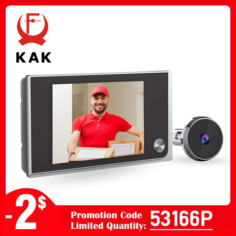 KAK 3.5" Digital Door Peephole Camera Electronic Door Viewer Bell 120 Degree Wide Angle HD Screen Home Security System Hardware