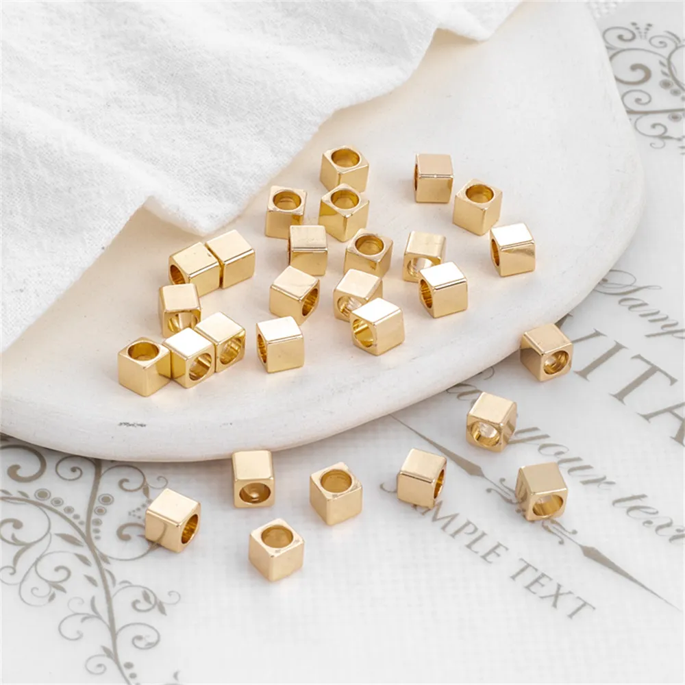 

14k bag gold color 5mm square large hole box pearlface diy accessories beaded accessories loose beads