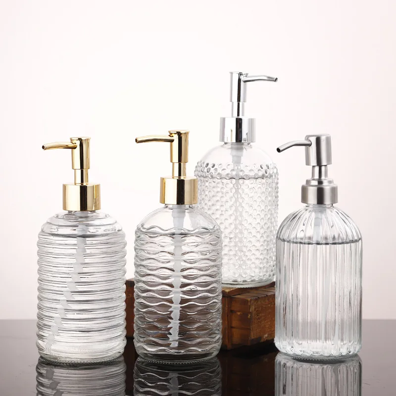 New Shower Gel Bottle Transparent Glass Cosmetic Lotion Refill Bottle Press Disinfectant 400ml Storage Supplies glass storage container glass dropper bottles