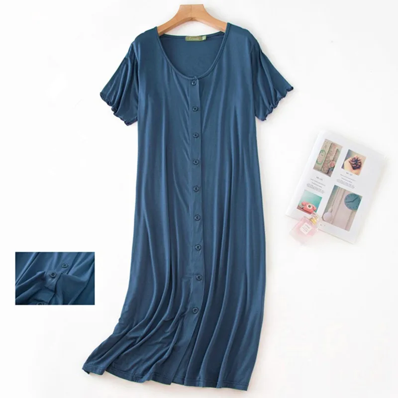 

Fdfklak Casual Modal Nightshirt Short-Sleeved Nightdress Women Loose Summer Nightgown Buttons Cardigan Dress Vestidos Mujer