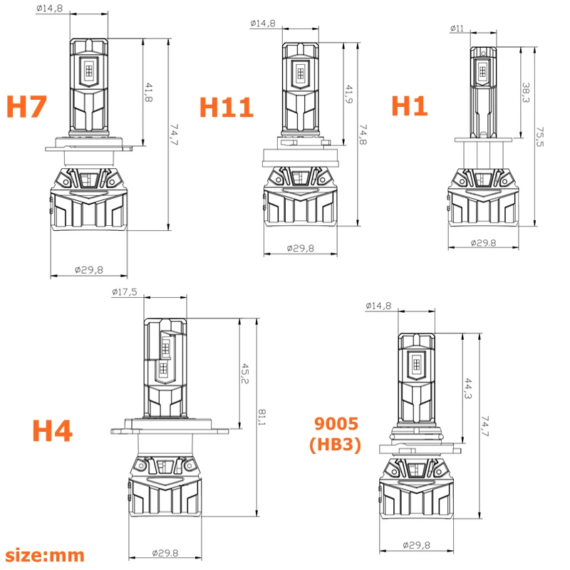 New Design 12V-24V 90W Led Headlight H1 H4 H8 H7 H11 9005 9006 HB3 HB4 10000lm Car Led Headlight H7 Car 24V Lamp