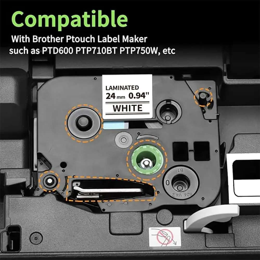 TZe-251 TZe-MQ355 TZe-MQ851 호환 라벨 메이커 테이프, 브라더 Ptouch TZ TZe용 교체 테이프, 24mm 1 인치 라미네이트 테이프, 4 팩