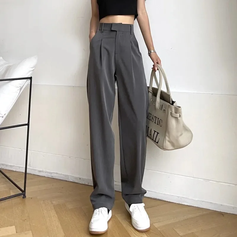Casual Loose Pockets Straight Female Trousers Casual High Waist Women Long Pants 2024