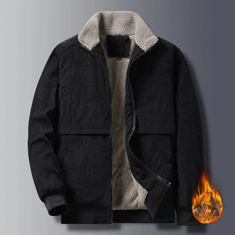 Corduroy Cotton Coat For Men Autumn/Winter Fleece Lined Thickened Wool Cotton Padded Jacket Middle-Aged Elderly Dad Work