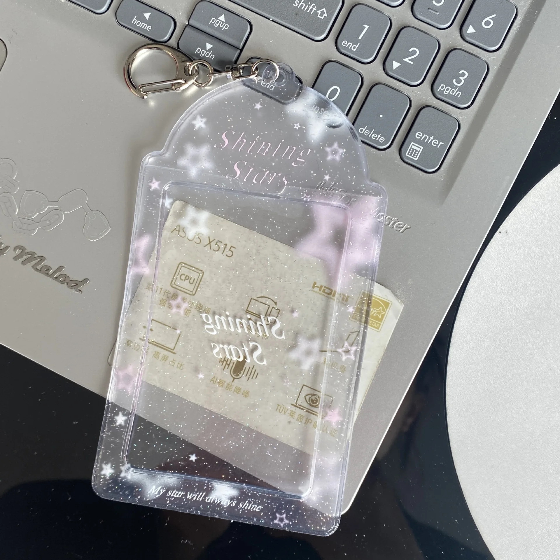 Steve y2K Star Transparent Glitter Card Holder Cute Sleeping Bear Card Holder Keychain Anti-Lost