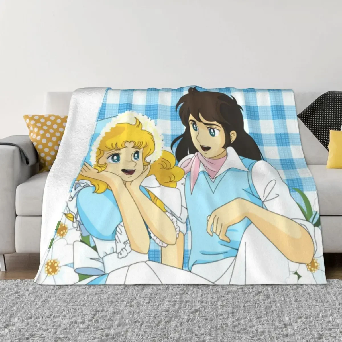 

Candy Candy Anime Blue And White Check Portable Warm Throw Blankets for Bedding Travel