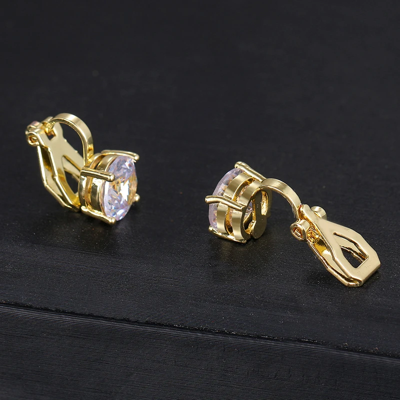 Cubic Zirconia Round Clip Earrings for Women With CZ Crystal Female Wedding Earings Party Gift Jewelry