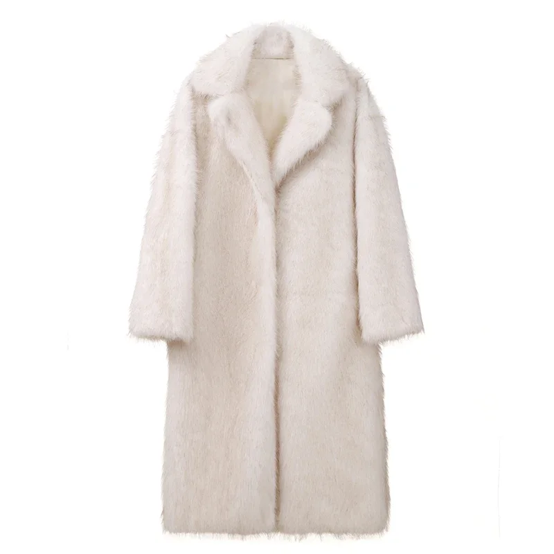 Vintage Long Faux Fox Fur Coat Women Winter Luxury Overcoat